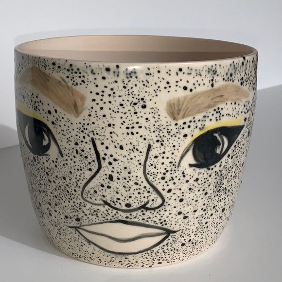 Handmade Studio Art Face Planter Home Decor Pottery Hand Painted Unique - Picture 3 of 8